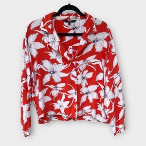 Vero Moda 1987 Red White Floral Button-Up Blouse Size M Vintage Style Shirt
